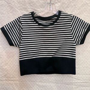 Aerie Black and White Striped Crop Top